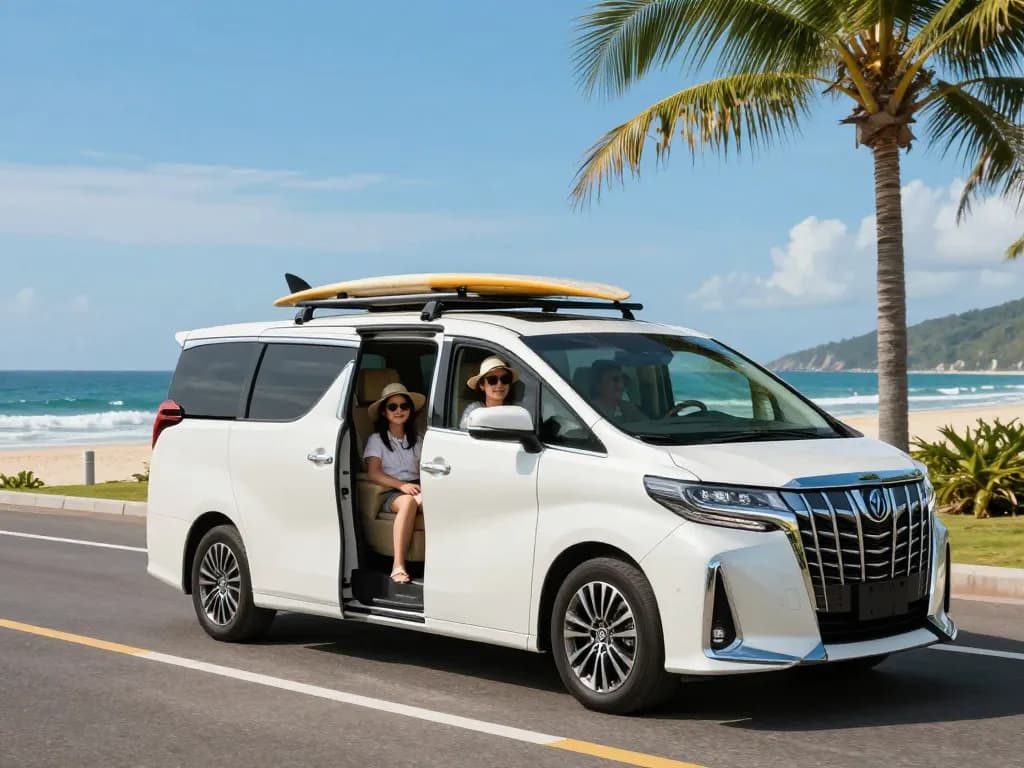 cho thuê xe Alphard gia đình tận hưởng một chuyến đi xa hoa trên con đường ven biển