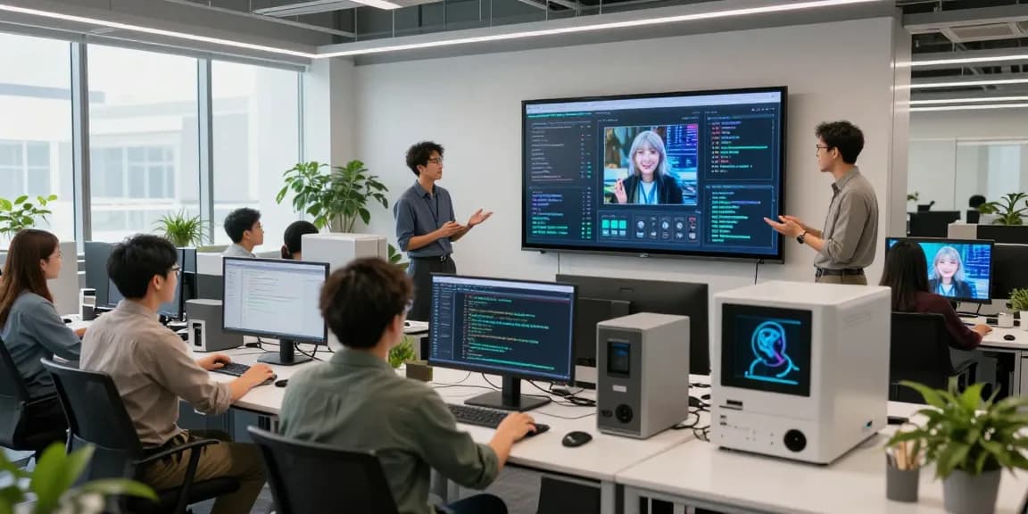AI image detector team collaborating in a modern tech workspace.