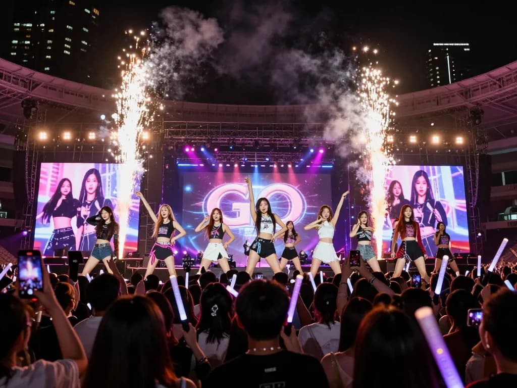 BLACKPINK Drops New Music during a live concert with vibrant lights and an excited audience.