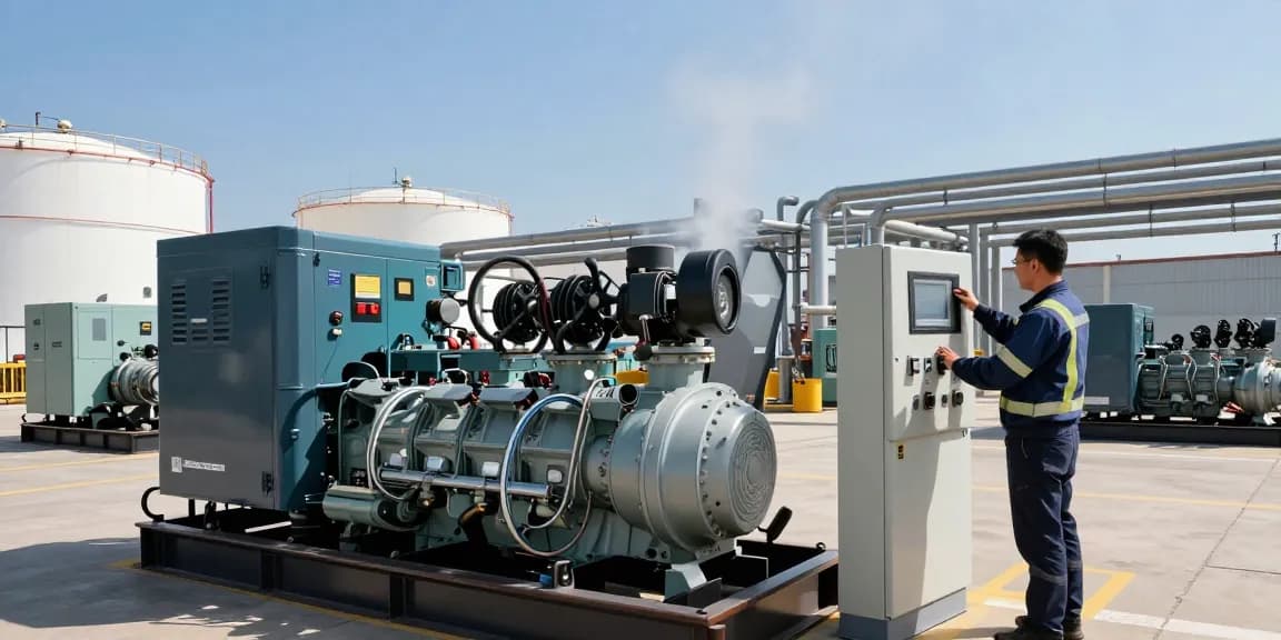 Diesel genset in operation with technician monitoring control panel in industrial setting