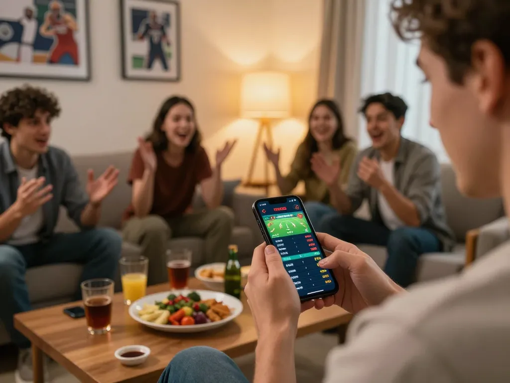 O8 sports betting enthusiast tracks live odds on smartphone during thrilling event atmosphere.