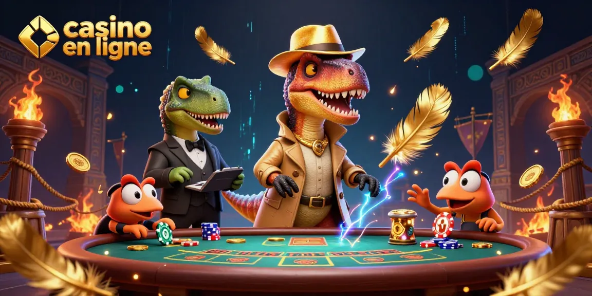 Les jeux de casino en ligne prennent vie avec ce velociraptor joueur et ses compagnons aux cartes.