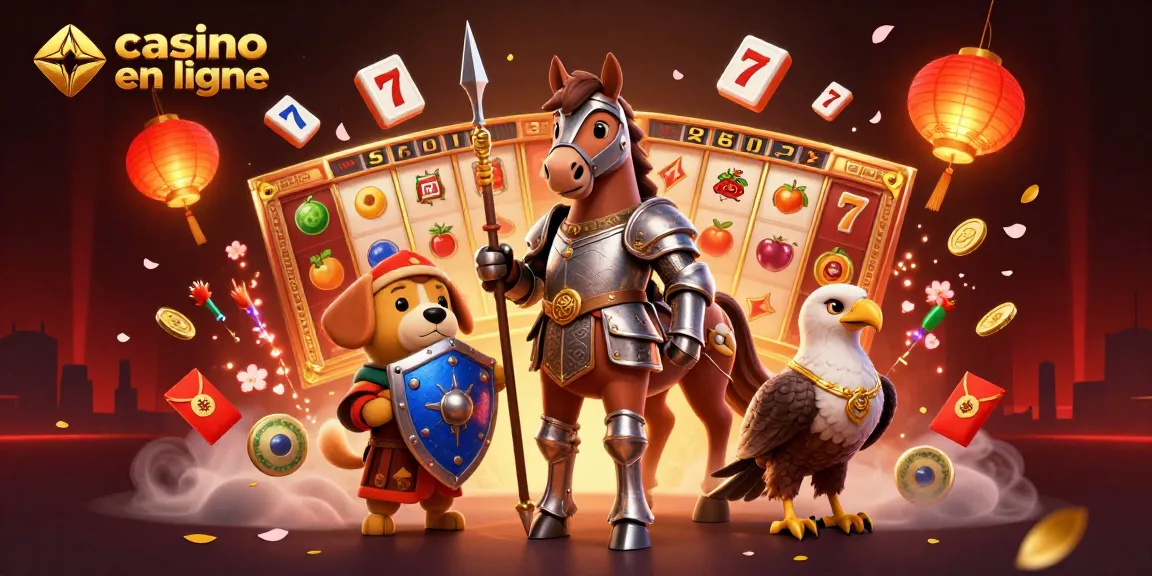Jouer au casino en ligne avec des éléments animés et un chevalier médiéval dans une scène dynamique et colorée.