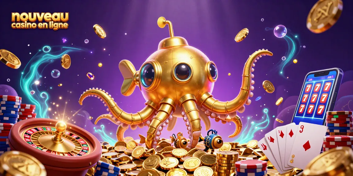 Découvrez le nouveau casino en ligne avec un kraken doré, des poissons mécaniques et des éléments de jeu étincelants.