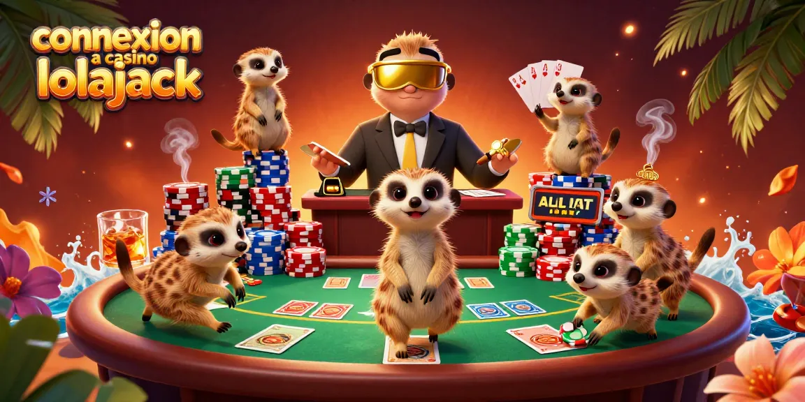 Découvrez la connexion au casino lolajack, avec des suricates animés gérant des jeux de casino sur un fond vibrant.