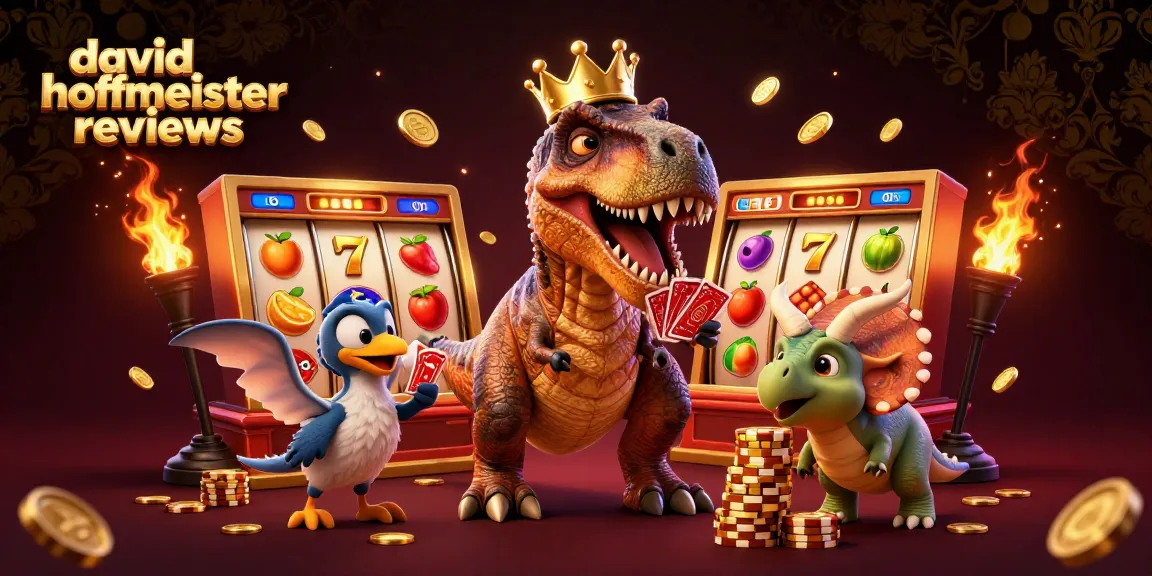 Experience thrilling slot games with exciting david hoffmeister reviews, featuring a playful T-Rex and friends.