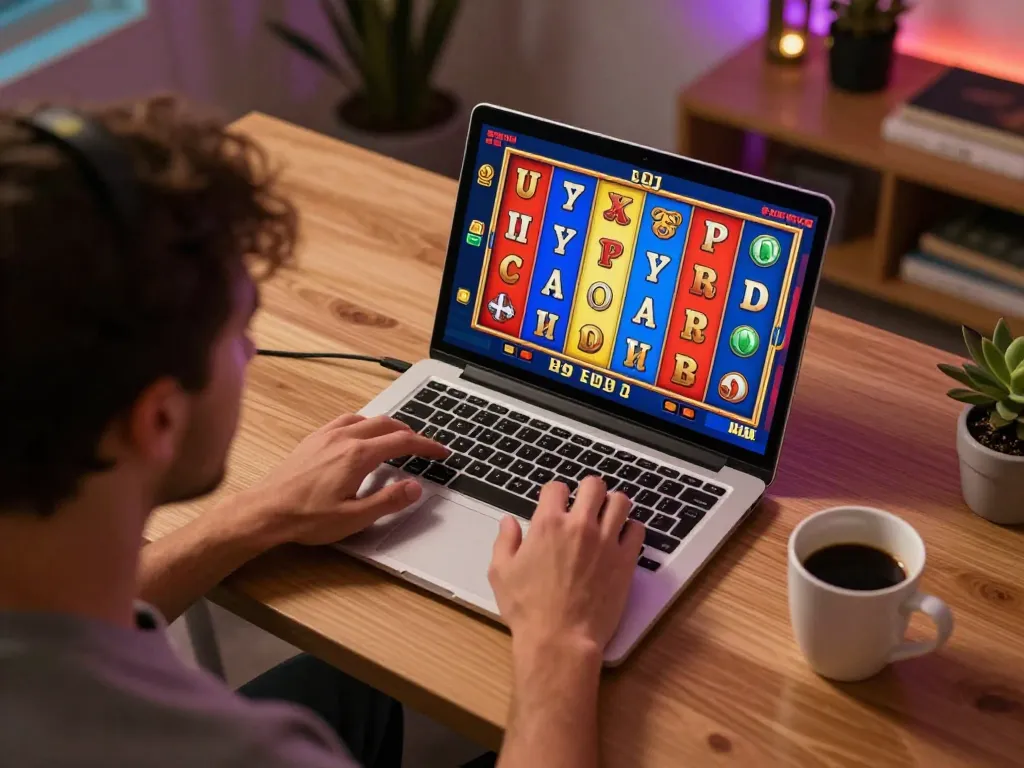 Pemain Bintangmpo merasakan permainan mendebarkan di laptop sambil terlibat dengan slot online yang menarik.