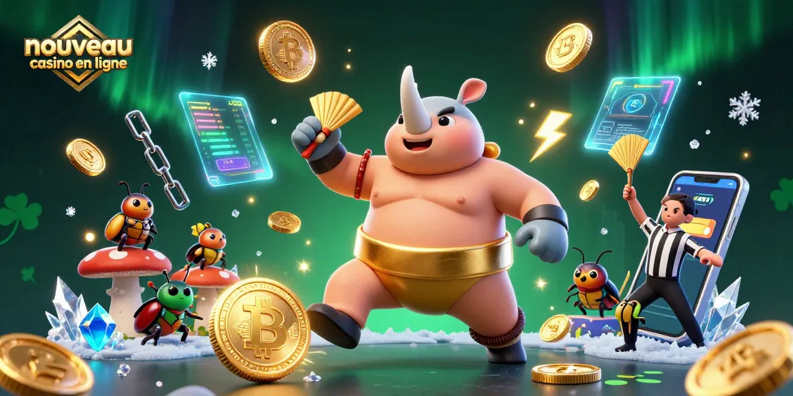 Le nouveau casino en ligne illustre un rhinocéros scarabée champion, pièces d'or en vol.