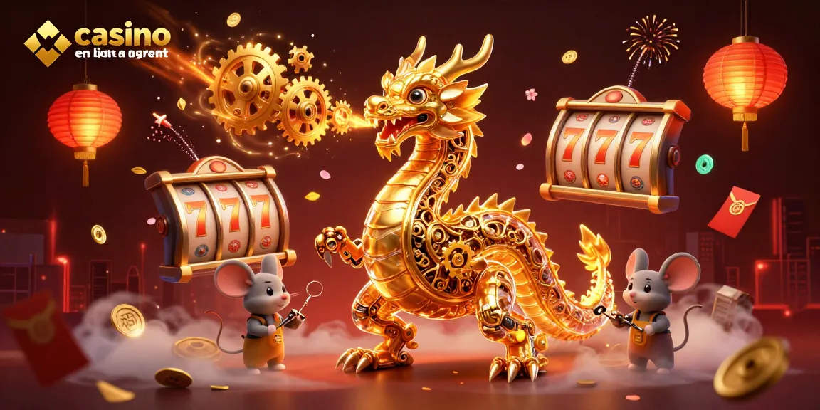 Jouez aux jeux de casino en ligne argent réel avec une illustration dynamique de dragon doré.