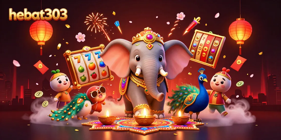 Experience the thrill of hebat303 with vibrant slot elements and traditional festival imagery.