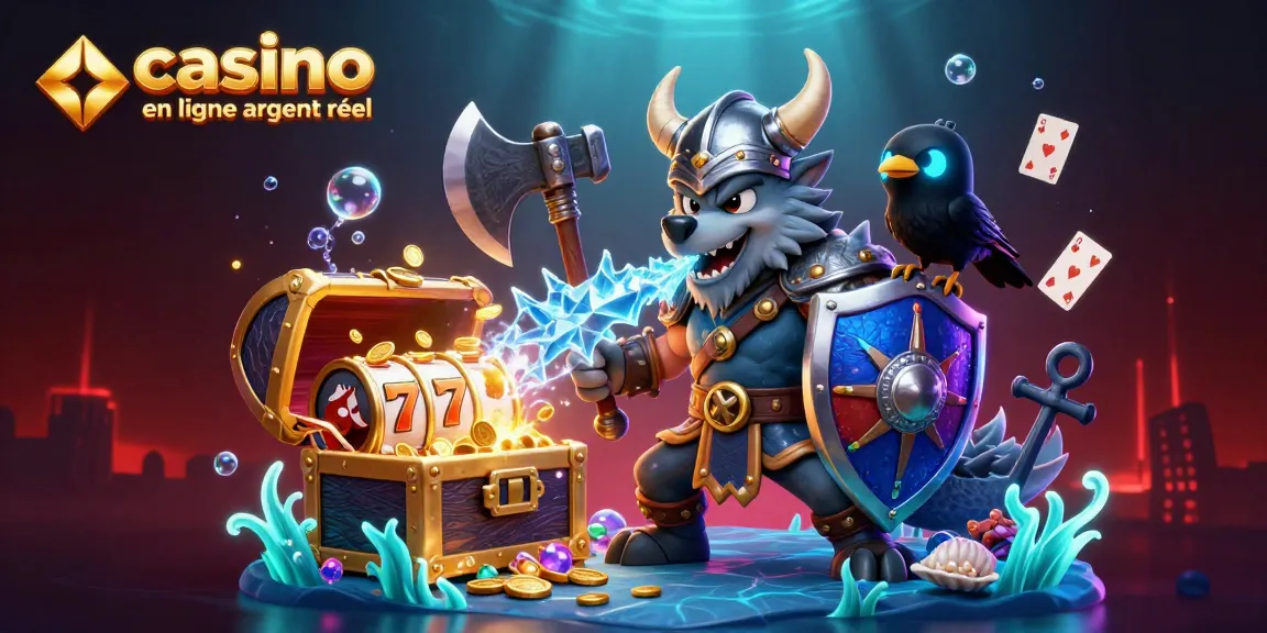 Plongée dans un casino en ligne argent réel, avec un guerrier loup viking entouré de trésors et de jeux
