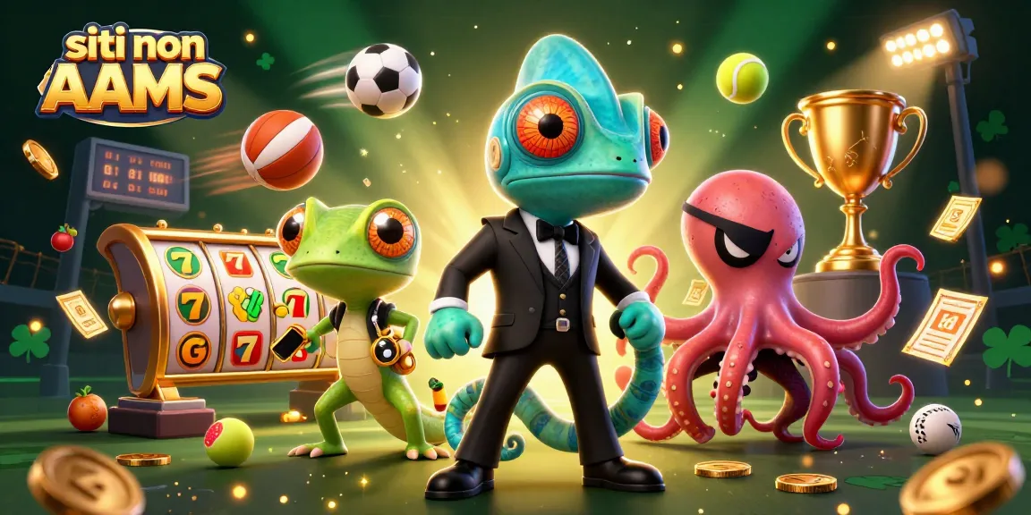 Gioca su siti non AAMS con un'illustrazione 3D che mostra agenti, trofei e elementi di slot.