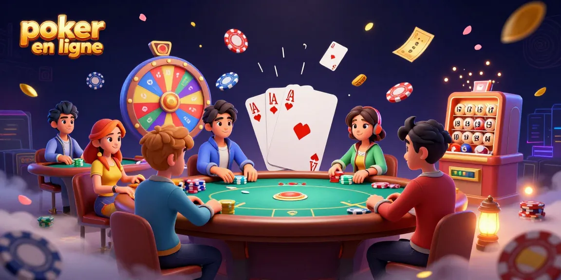 Jouez au poker en ligne avec intensité sur cette plateforme dynamique, où des jetons et des cartes s'entremêlent.