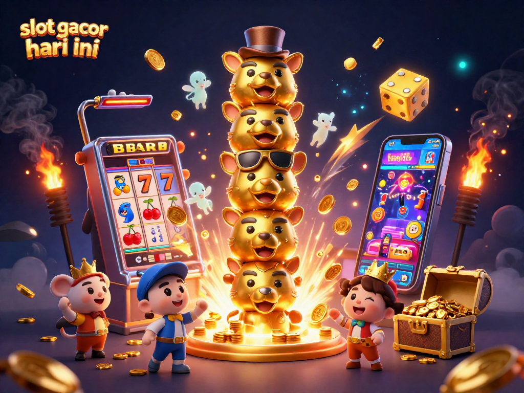 Play exciting slot gacor hari ini with vibrant visuals of 3D characters, jackpots, and casino elements.