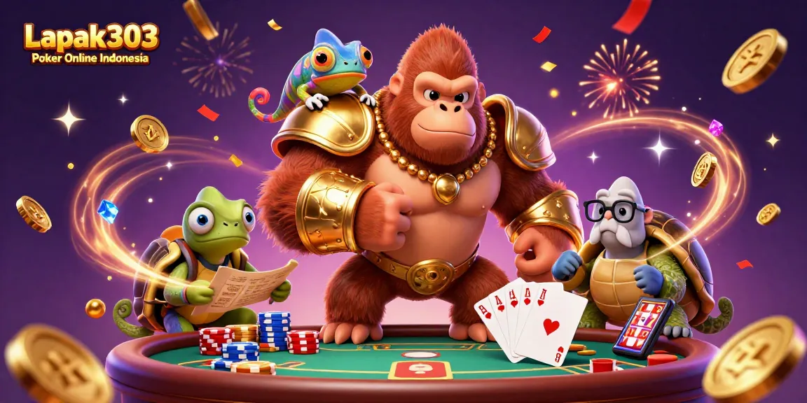 Join the excitement of Lapak303 Poker Online Indonesia with energetic characters and dynamic casino elements.