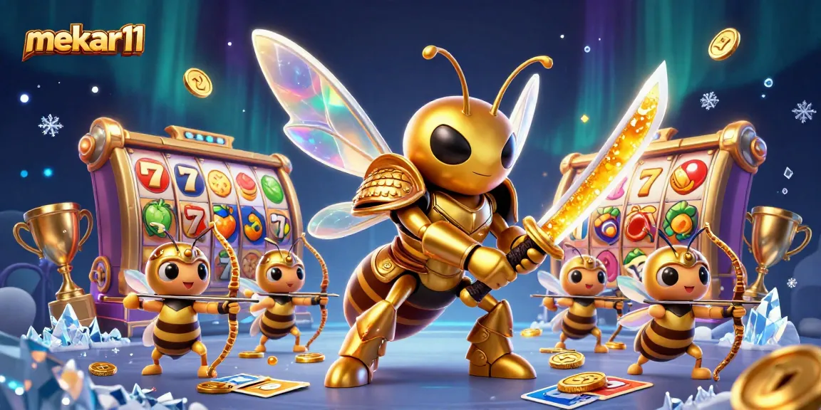 Mekar11 offers exciting slot games in a vibrant casino illustration showcasing thrilling gameplay.