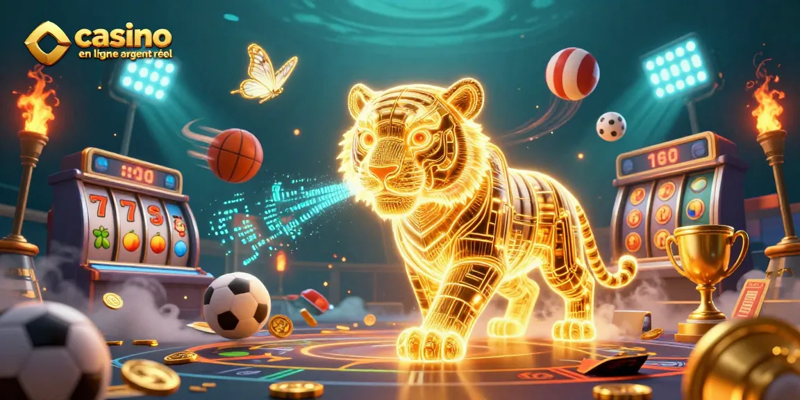 Expérimentez l'excitation d'un casino en ligne argent réel avec un tigre doré et des éléments de jeu.
