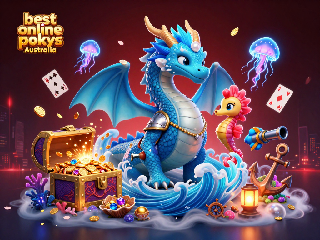 Engage with the best online pokies Australia through a vibrant 3D casino illustration featuring a dragon.