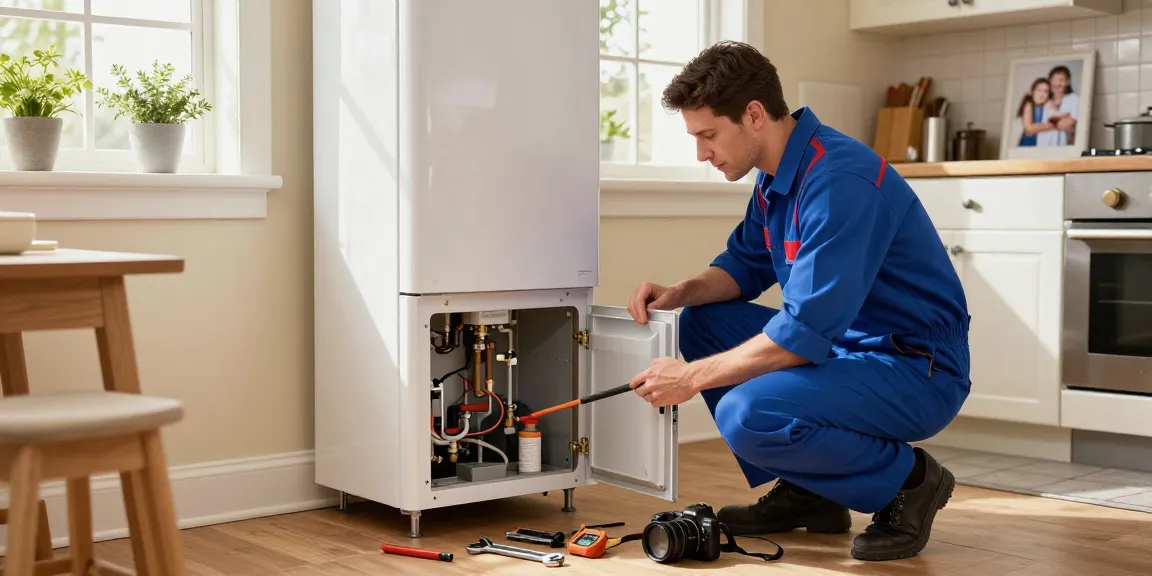 Expert performing boiler repair in Northampton, showcasing intricate plumbing and home warmth.
