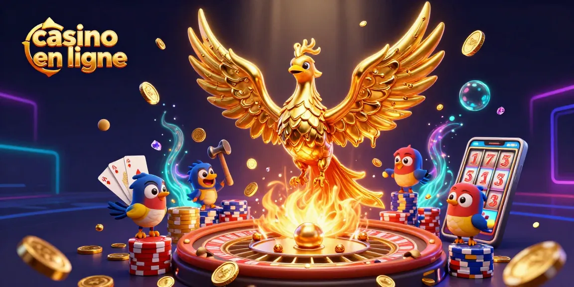 Découvrez les jeux dans ce casino en ligne avec un phoenix doré et des éléments dynamiques de jeux de casino.