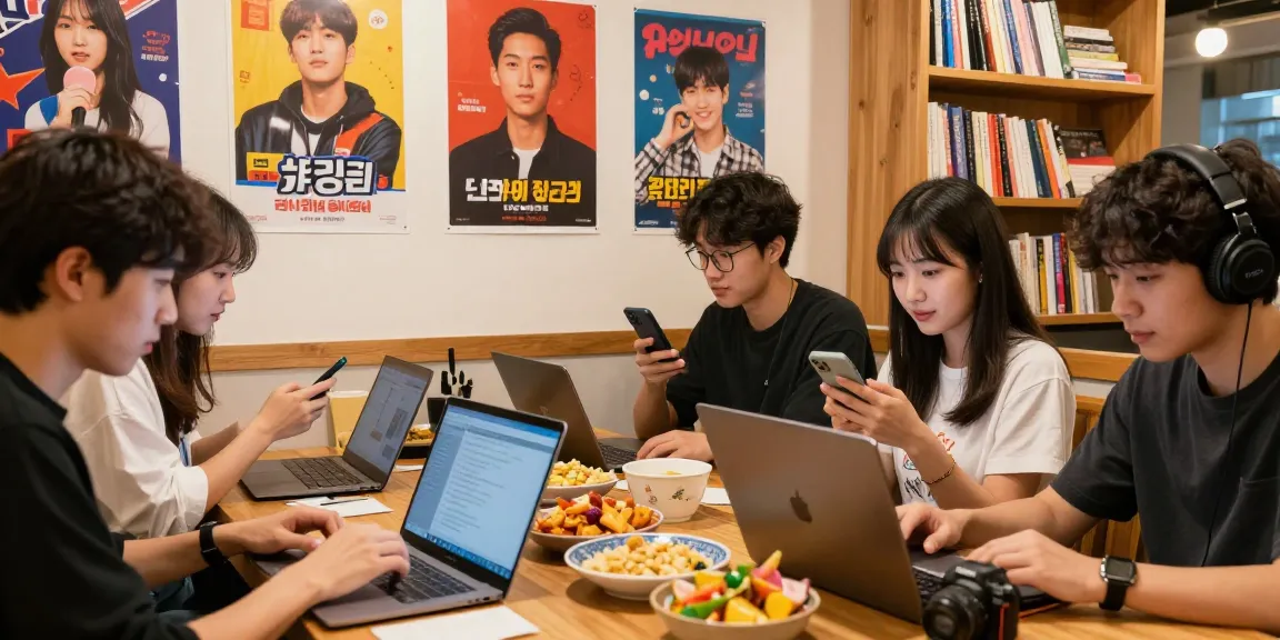 Engaging community exploring Asian culture through Spanish content at https://hanadultalk.com in a vibrant café setting.