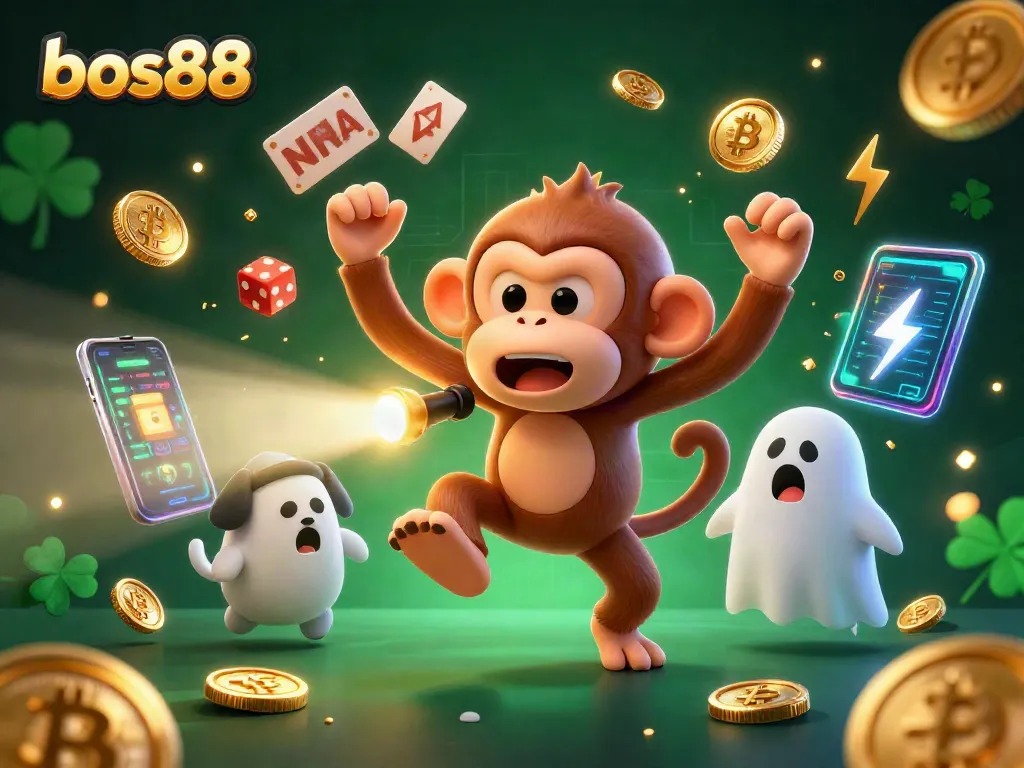 Bos88 mengungkapkan keseruan bermain di kasino dengan hantu nakal, koin emas, dan elemen crypto yang bersinar.
