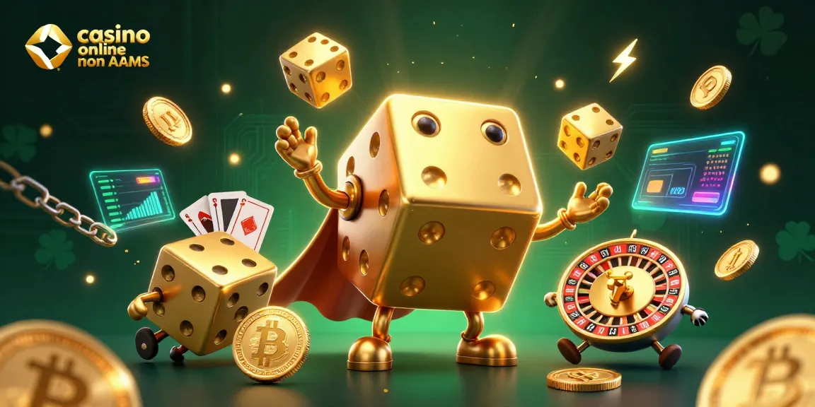 Scopri i migliori giochi nei casino online non AAMS mentre il golem dei dadi gioca con le monete crypto.