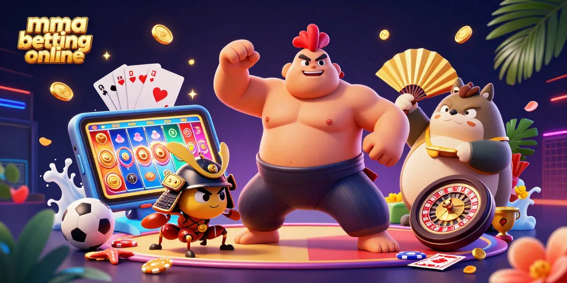 Engage in mma betting online with our dynamic 3D illustration showcasing sports elements and vibrant characters.