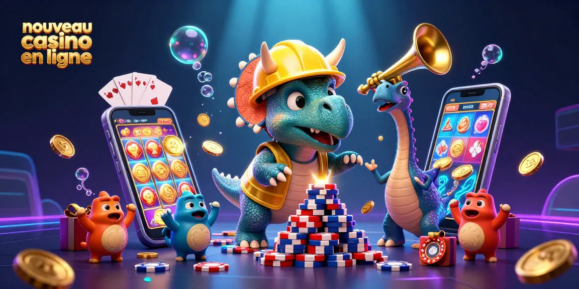 Visuel coloré d'un nouveau casino en ligne avec des personnages de dinosaures célébrant le jeu.