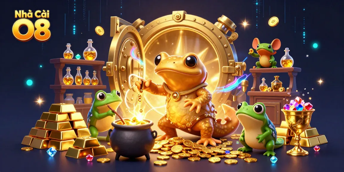 Interact with the magical world of Nhà Cái O8 through vibrant gold and enchanting creatures.