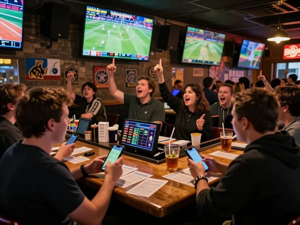 Experience the thrill of sports betting at 23win with enthusiastic patrons and live game displays.