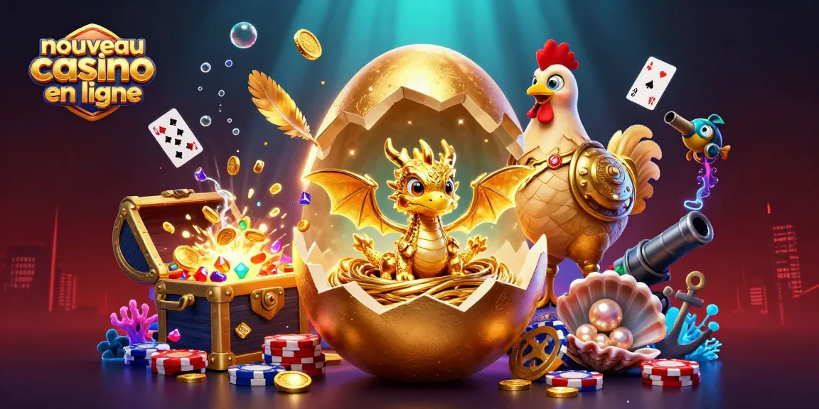 Découvrez un nouveau casino en ligne avec un dragon d'or au milieu de jetons de poker.