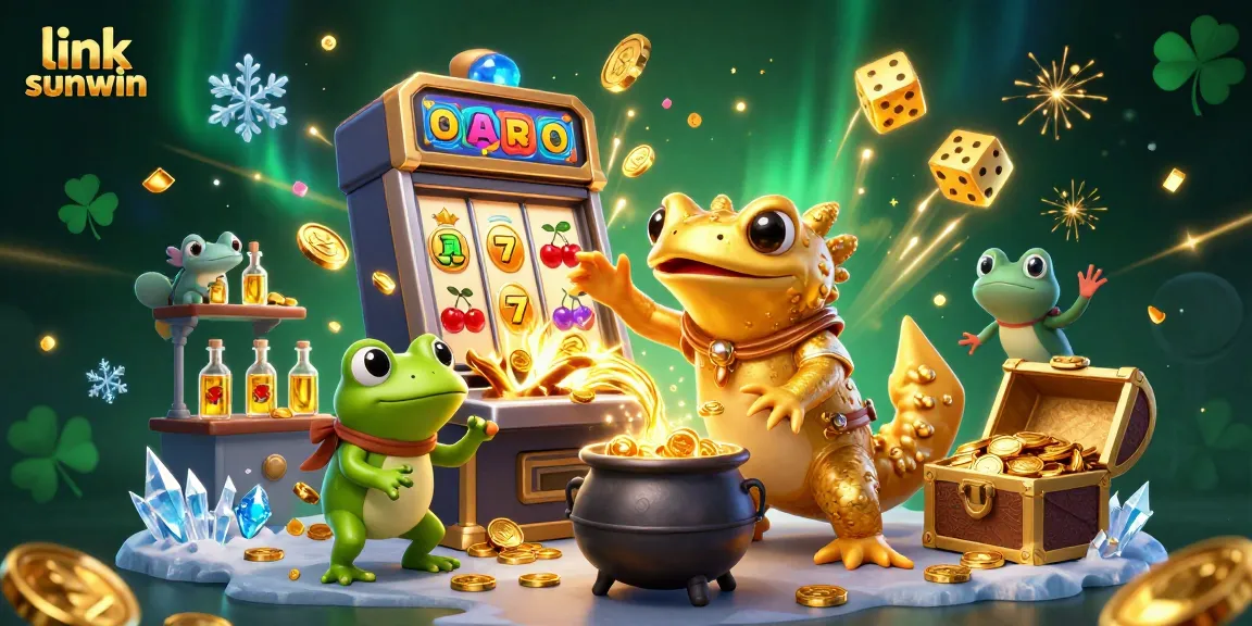 Experience the thrill of the link sunwin jackpot with a dynamic casino scene featuring golden characters and game elements.