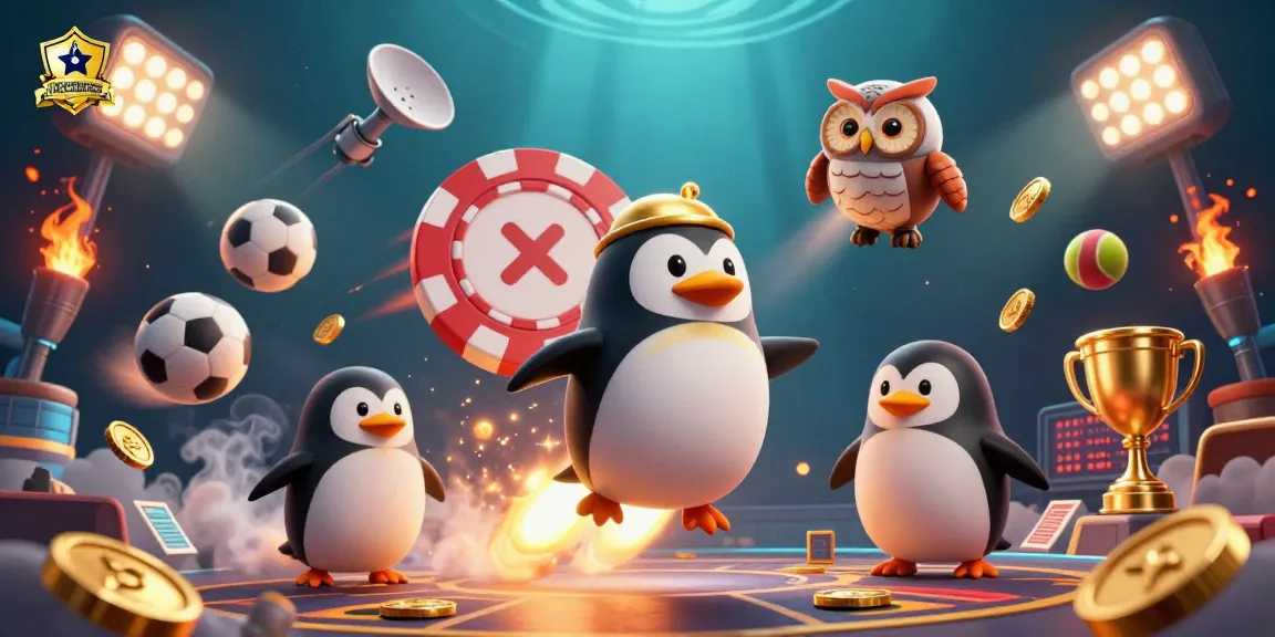 Siti scommesse non AAMS affidabili con un pinguino dorato che vola verso una stazione spaziale sul tema del gioco.