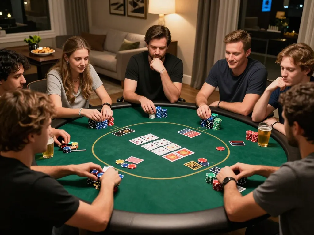 Enjoying a friendly poker night with strategy and chips while exploring 777x atq games.