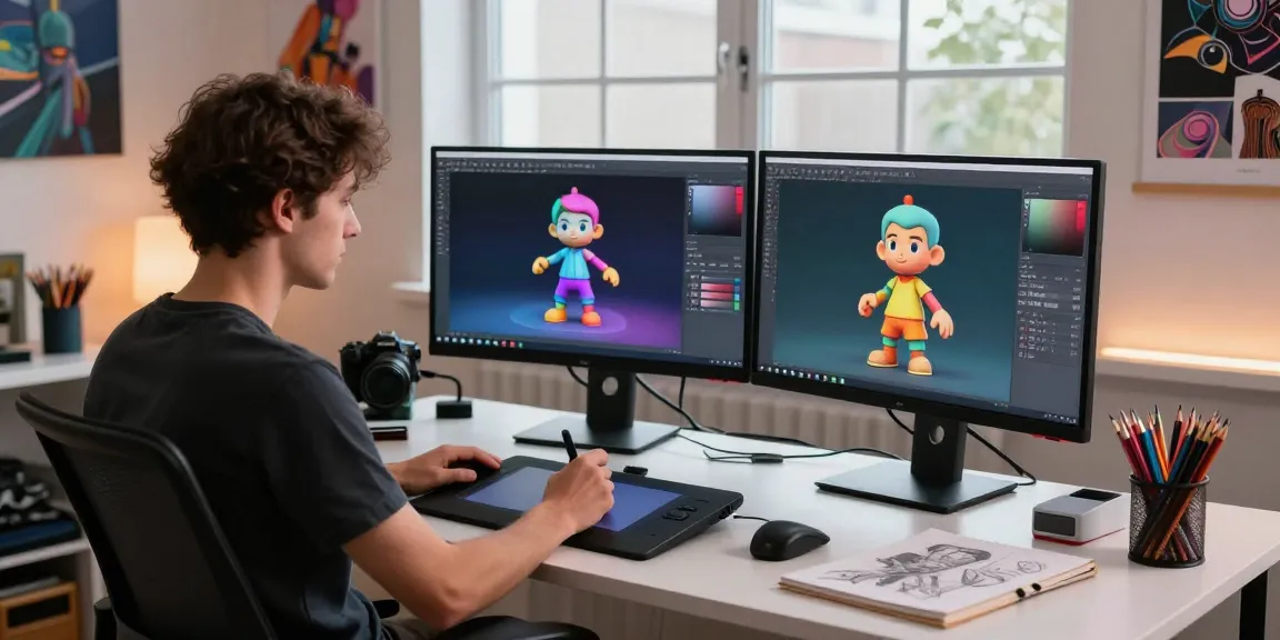 Creating stunning digital art with cika4d in a vibrant studio.