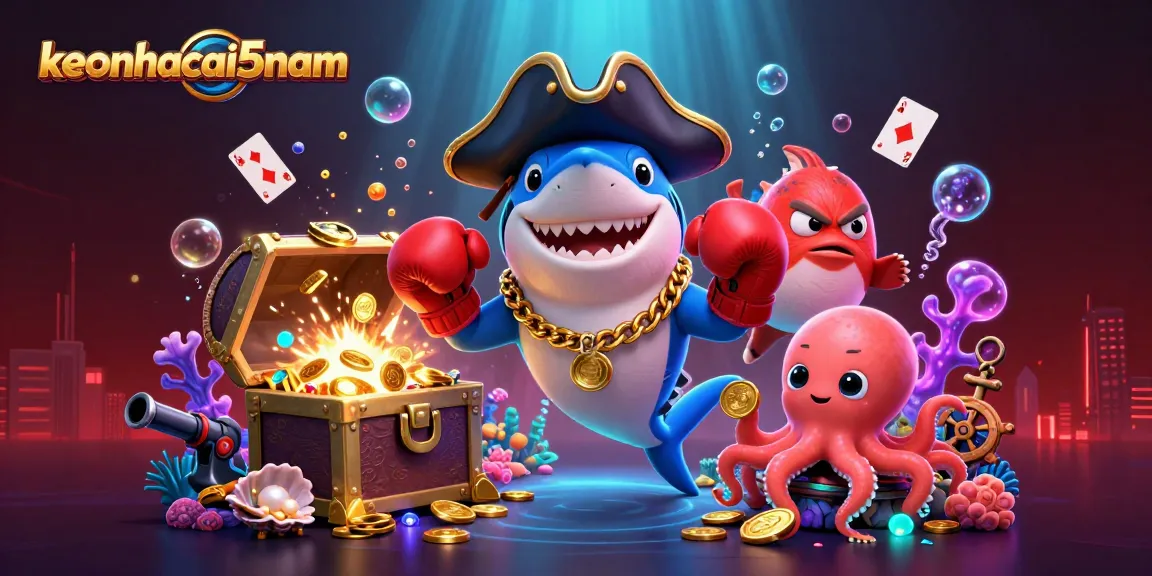 Engage with keonhacai5nam showcasing lively 3D cartoon characters amidst vibrant sports betting elements and treasures.
