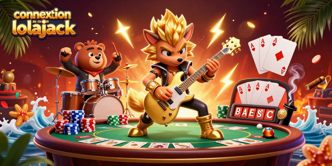 Connexion au casino lolajack : un loup rockeur et un ours batteur dans une scène de casino énergique.