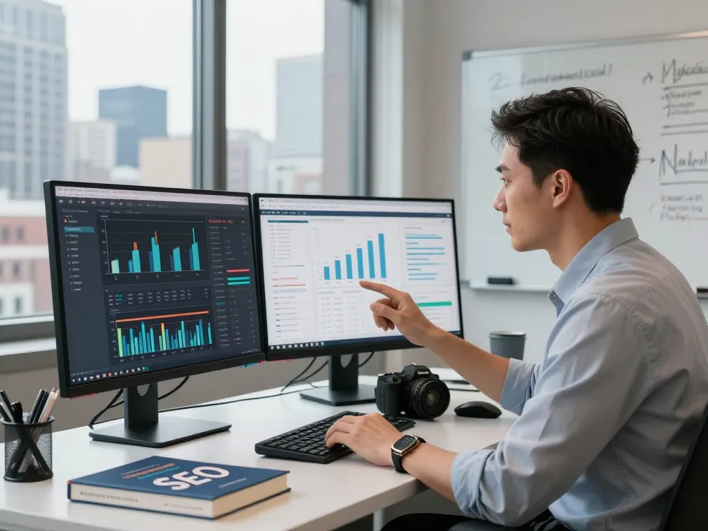 Consultant analyzing data for the Best SEO Company NYC in a modern office.