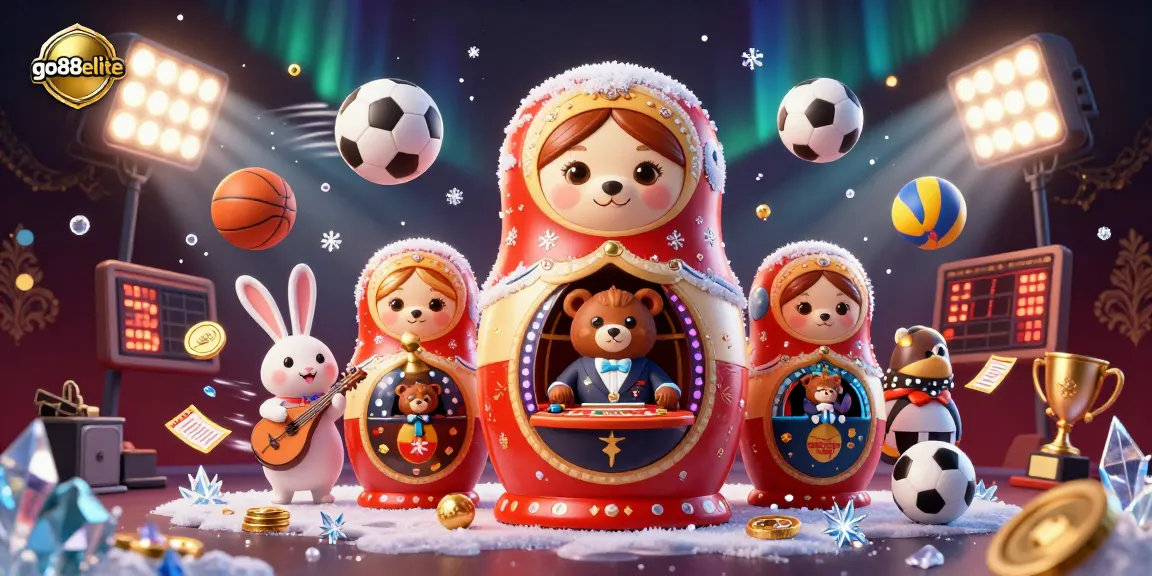 Experience thrilling casino action at go88elite with colorful dealer bears and sports elements.