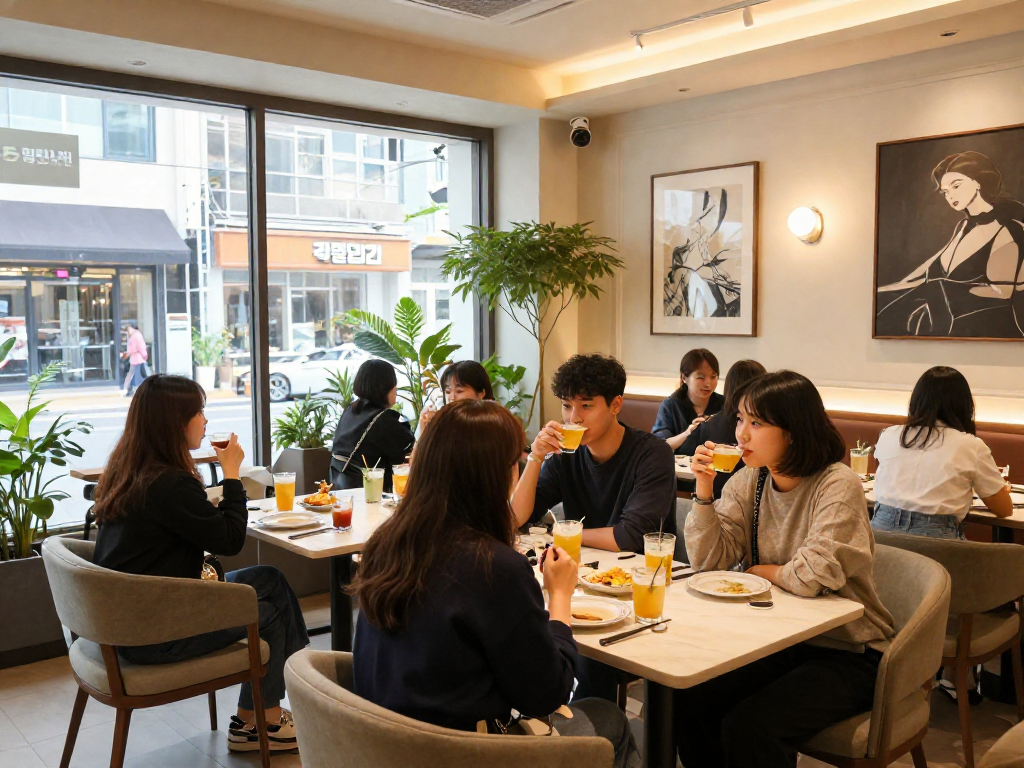 강남쩜오에서 편안한 분위기 속에 친구들과 함께하는 모습