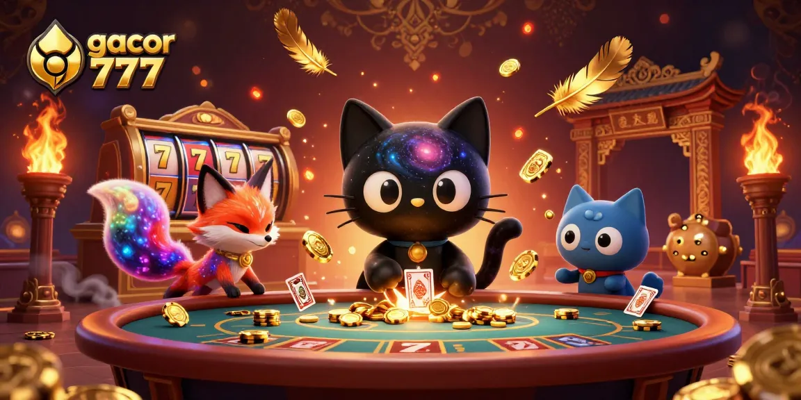 Experience slot gacor 777 thrills with a cosmic cat and colorful fox at a dynamic casino.