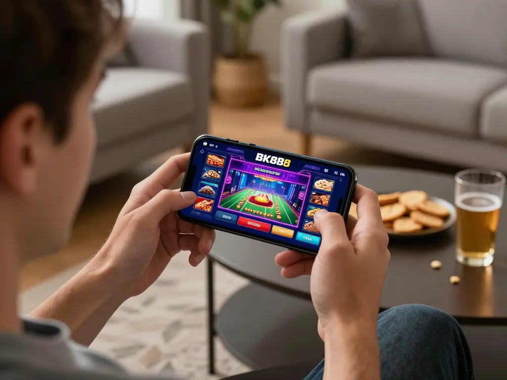 Engaging in thrilling online betting on the BK888 mobile app in a cozy setting.