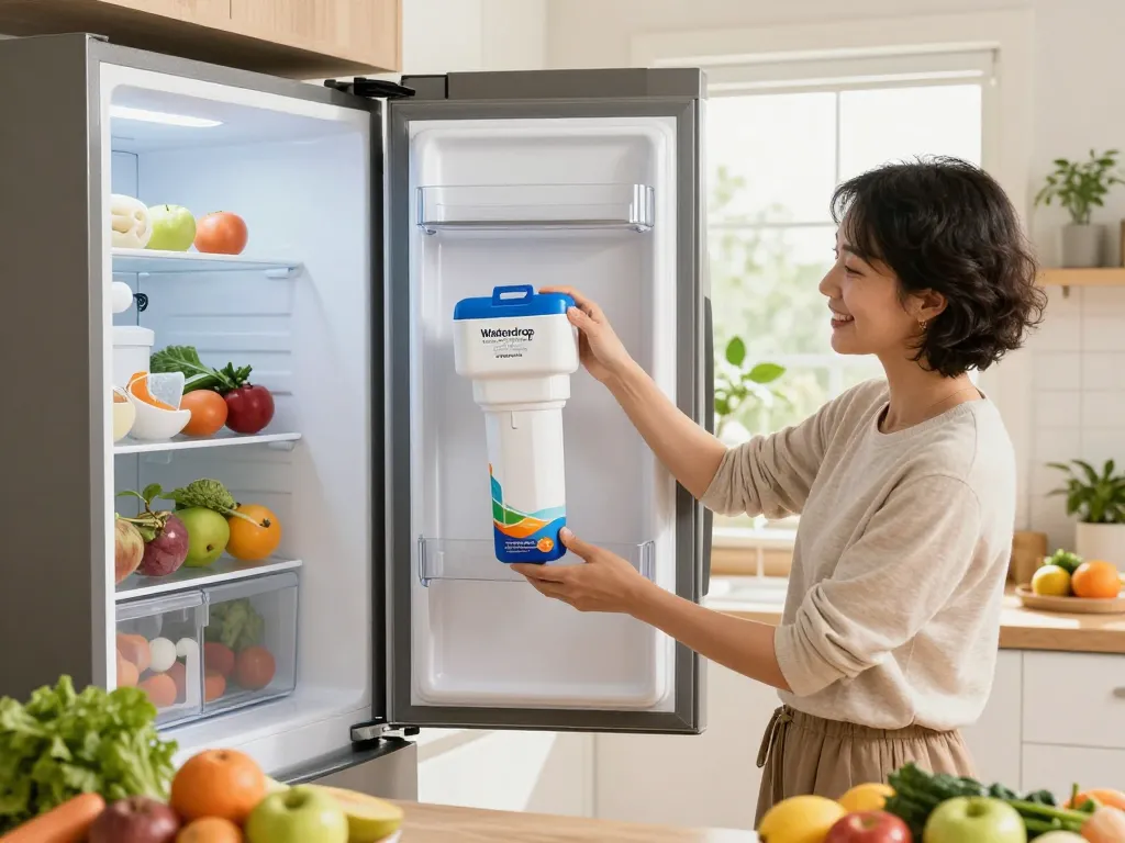 Enjoying the benefits of clean water with Waterdrop Plus UKF7003 Replacement for Maytag® UKF7003 in a bright kitchen