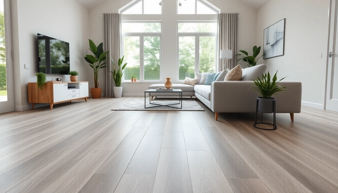 Showcase luxury vinyl plank flooring in a bright modern living room with stylish decor.