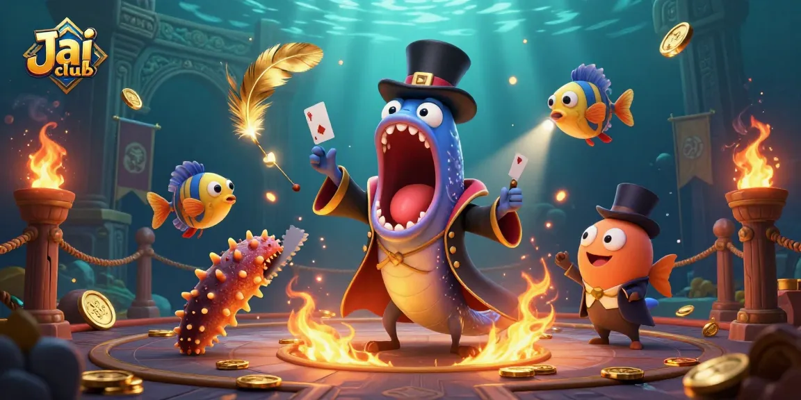 Engage with thrilling games at Jai club, where a bioluminescent eel performs magical card tricks.