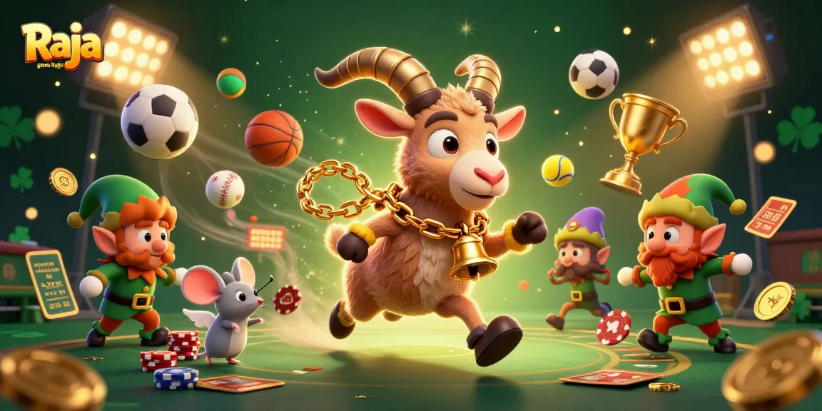 Experience the thrill of Raja game login with a festive casino scene featuring playful characters.