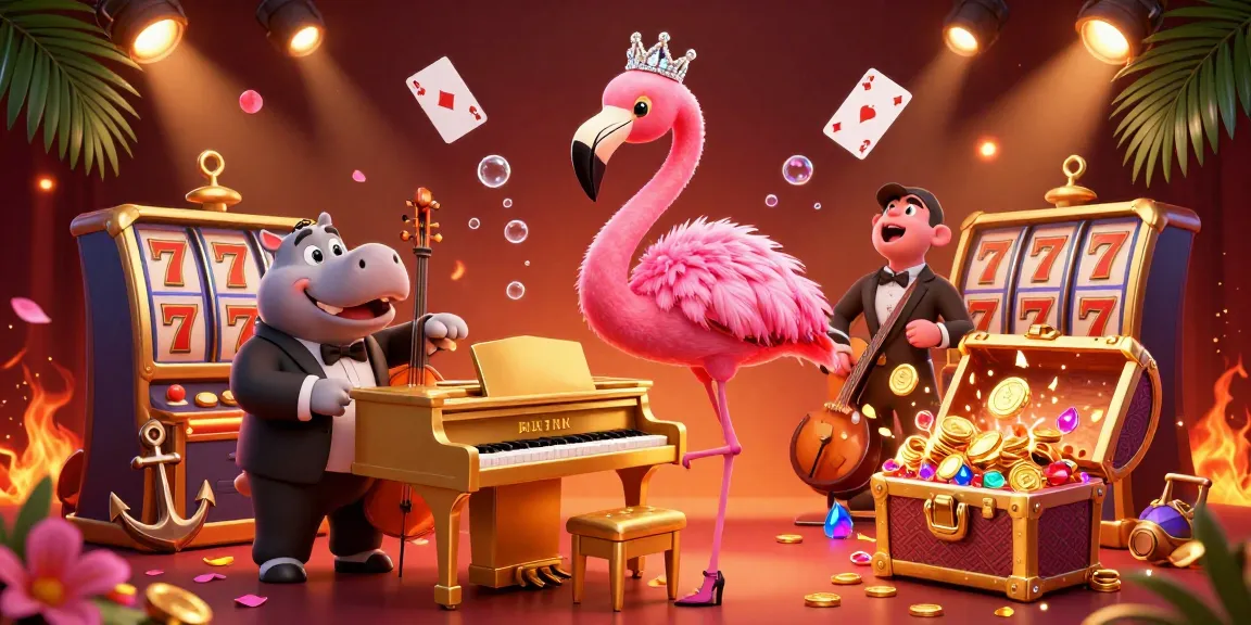 Jouez au casino en ligne avec cette illustration dynamique et colorée, pleine d'éclats et de jeux.