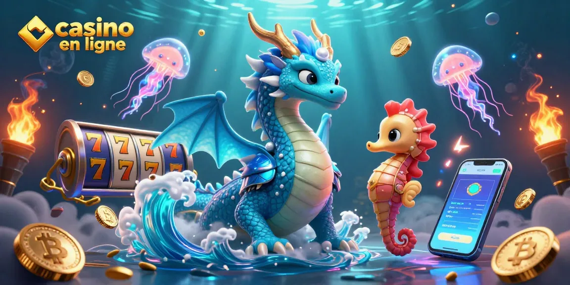 Jouez au casino en ligne avec un dragon aquatique, un petit chevalier et des éléments de jeu luminescents.