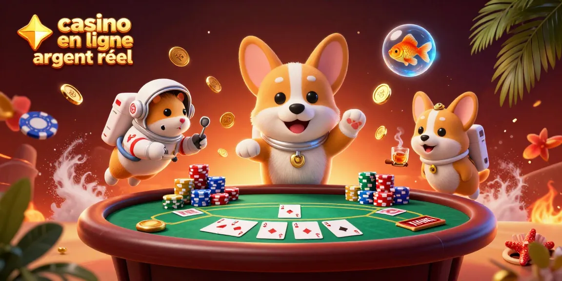 Jouer dans un casino en ligne argent réel avec un corgi astronaute et des jetons flottants.